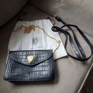 Blaine Trump Purse Black Croco Embossed Leather convertable clutch with 2 straps